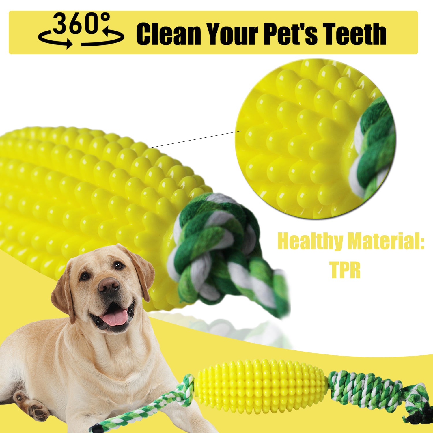 Dog Chew Toys for Aggressive Chewers, Likaty Indestructible Rope Dog Toy Puppy Chew Teething Toys for Large Medium Small Dogs - Yellow